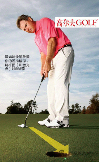 激光能快速改善 你的短推瞄球。 將桿面（和激光 點(diǎn)）對準(zhǔn)球洞